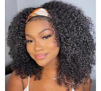 XSY Headband Wig Human Hair Kinky Curly Human Hair Wigs for Black Women None Lace Front Wigs Brazilian Virgin Human Hair Wig Curly Headband Wig 150% Density Natural Colour 14 Inches