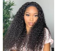 XSY Kinky Curly Headband Wig Human Hair Curly Headband Wig Glueless Wigs for Black Women Brazilian Virgin Human Hair Headband Wig None Lace Front Wigs 150% Density Natural Black Colour 22 Inches