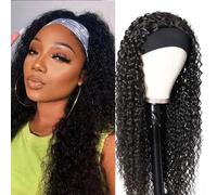 XSY Wig with Headband Human Hair Deep Wave Wigs for Black Women Half Curly Wig No Front Wig Glueless 150