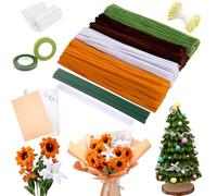 Xsybegdlk 400 PCS Pipe Cleaners for Craft Flowers, Pipe Cleaner for Sunflower Style Bouquet (4 Colours) with Green Floral Wires, Ribbon, Tape, 350 Stamen, Pearls, Floral Wrapping Paper (Yellow)