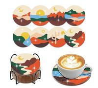 Xsybegdlk 8 Pcs Diamond Painting Coasters Kit with Holder, 5D DIY Round Diamond Crafts Coasters, Art Coaster Kits for Beginners and Adults, Wooden Coaster Set with Cork Base