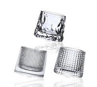 XSYCYM Rotatable Bottom Crystal Whiskey Glasses, Premium 5OZ Scotch Glasses Set of 3, Old Fashioned Thick Weighted Bottom Rocks Glasses for Drinking Bourbon, Cocktails, Cognac, Rum