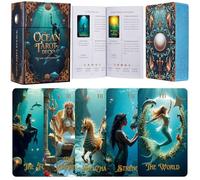 XSYLOHXL Ocean Tarot Cards with Guide Book for Beginners Unique Pretty Gold Foil Tarot Oracle Deck Set with Beautiful Box 400GSM 78 PCS Card Standard Size