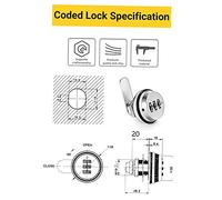 XT20 Combination Cam Lock for Cabinet and Drawer - 3 Digit Resettable Password Security - Zinc Alloy Rotary Tongue Device - Fits 19 mm Hole and 5 to 12 mm Panel - 2 mm Thick Lock