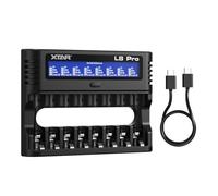 XTAR L8 Pro 8-Slot Smart Battery Charger for AA AAA1.5V Li-ion & 1.2V Ni-MH, with Refresh Mode to Revive Old Batteries, LCD Independent Multi Type-C Fast Charger