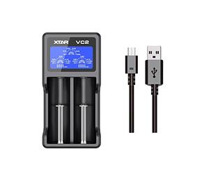 XTAR VC2 Premium USB Charger w/LCD Screen for 3.6V/3.7V Li-ion/IMR/INR/ICR 10440 14500 14650 16340 17335 17500 17670 18350 18490 18500 18650 18700 20700 21700 22650 25500 26650 Li-ion Battery Charger