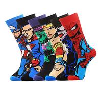 XTBPQMX Marvel Funny Dress Socks for Men 6 Pairs Crazy Graphic Superhero Character Long Crew Socks Size 10-13, A, One Size