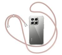 XTCASE Case for Xiaomi 15T with Rope, Transparent Soft TPU Silicone Case with Lanyard Adjustable Shoulder Strap Pendant Hanging Neck Necklace Chain Lanyard, Rose Gold