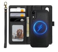 XTCASE Leather Case for iPhone XR, Magnetic Compatible with MagSafe, 2 in 1 Removable Mobile Phone Case, Wireless Charging, Flip Wallet with Card Slot Stand Protective Shockproof Cover, Black