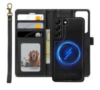 XTCASE Leather Case for Samsung Galaxy S22 5G, Magnetic Compatible with MagSafe, 2 in 1 Removable Phone Case, Wireless Charging, Flip Wallet with Card Slot Stand Protective Shockproof Cover, Black