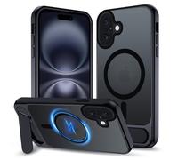 XTCASE Stand for iPhone 16 Case, Magnetic Compatible with MagSafe, Adjustable Invisible Stand Case, Military-Grade Drop Protection Shockproof Anti-Yellow Phone Cover, Black