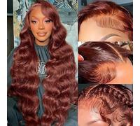 XTERFSTY 32 Inch Reddish Brown Lace Front Real Hair Wigs, 13 x 6 HD Front Wave Body Wigs for Women, 180 Density Tin Knot Red Copper Glueless Body Wave Lace
