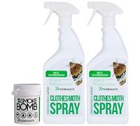 Xterminate Clothes Moth Remover Killer Spray 2 x 1 Litre with Xterminate XL Smoke Fumer Fogger 1 x 11g - Pest Control for Flying & Crawling Insects - Treats Clothes Moths, Fleas, Flies & More