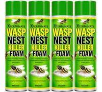 Xterminate Wasp Nest Killer Spray Foam 4 x 600ml, Maximum Strength Kills Wasps, Hornets & Nests Instantly Powerful 5m Long Reach Aerosol For Outdoor and Indoor Use