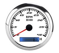 XTevu Tachometer Gauge, Pointer RPM Meter 85mm, Universal Red Backlight Tacho IP67 for Car Truck Boat (White)