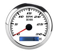 XTevu Tachometer Gauge, RPM Tacho Meter 85mm, Universal Pointer Gauge IP67 for Car Boat Marine Engine (White)