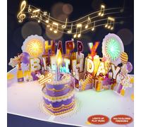 XTF2015 Happy Birthday card, Lights & Music Firework Cake Balloon 3D Pop Up Birthday Card Gift, Foil Stamping, Comes with Envelope, Sticky Note and Digital DIY, for Lover, Family and Friend