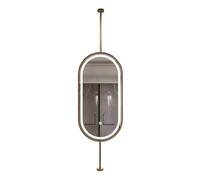 XTGDIEM Ceiling-mounted LED Bathroom Mirror, with Illuminated Anti-fog Makeup Mirror, Wall-mounted Vanity Mirror with Rotating Function, Customizable Metal Hanging Rod(Gold,40x80cm)