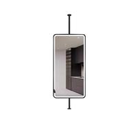 XTGDIEM Rectangular Ceiling-mounted Mirror With LED Light, Floating Rod Hanging, 3 Dimmable Colors For Hotel And Apartment Decor(Black,40x80cm)