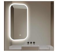 XTGDIEM Rectangular corner wall mirror with LED light, defogging function, three-color dimmable light plus backlight, can be hung vertically or horizontally.(White,60x100cm)