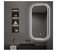 XTGDIEM Rectangular corner wall mirror with LED light, defogging function, three-color dimmable light plus backlight, can be hung vertically or horizontally.(Black,50x80cm)