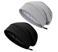 Xthrotsenk 2 PCS Satin Bonnet for Mens Bonnet for Sleeping Women Adjustable Sleep Hair-Wrap Cooling Lining Bonnets Adjustable Hair Bonnets for Sleeping Curly Hair Braid Natural Hairs (Black, Grey)