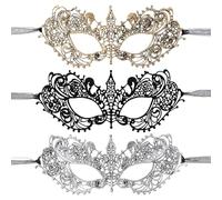 Xthrotsenk 3 Pcs Adult Masquerade Mask Lace Eye Masks Mysterious Fun Black Lace Headpiece Mardi Gras Party Supply for Women Costume Parties, Role Plays
