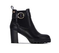 XTI Women’s Ankle Boots Black Faux Leather Block Heel Platform Buckle Zip 8 cm