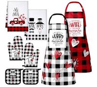 Xtimee Mr and Mrs Aprons for Couples Bridal Shower Gifts Towel Oven Mitt Pot Holder Wedding Kitchen, Black Red, as shown in the picture
