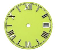 XTINKOPW 1pc 28.5mm Enamel Roman Numeral Black Blue Green Red Sterile Watch Dial Fit NH35/NH36/4R/7S Movement Calendar Window(Yellow)