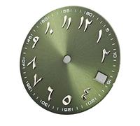 XTINKOPW 1pc 28.5mm Watch Dial Sun Patterned Surface Arabic Alphabet with Date Watch Faces Replace Accessories for NH35 / NH36 Movement(Silver Green)