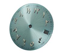 XTINKOPW 1pc 28.5mm Watch Dial Sun Patterned Surface Arabic Alphabet with Date Watch Faces Replace Accessories for NH35 / NH36 Movement(Silver - Light Blue)