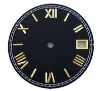 XTINKOPW 1pc 29mm Black White Red Gold Dial Rome Index Fit NH35 NH36 Movements Fit 3 Clock 3.8 Clock Crown(Black Gold Index 2)