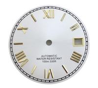 XTINKOPW 1pc 29mm Black White Red Gold Dial Rome Index Fit NH35 NH36 Movements Fit 3 Clock 3.8 Clock Crown(White Gold Index 1)