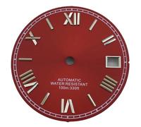 XTINKOPW 1pc 29mm Black White Red Gold Dial Rome Index Fit NH35 NH36 Movements Fit 3 Clock 3.8 Clock Crown(Red Silver Index 1)