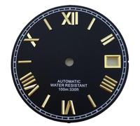 XTINKOPW 1pc 29mm Black White Red Gold Dial Rome Index Fit NH35 NH36 Movements Fit 3 Clock 3.8 Clock Crown(Black Gold Index 1)