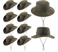 Xtinmee 10 Pieces Bucket Hat Bulk Wide Brim Boonie Hiking Fishing Safari Hat with Chin Strap for Women Men Adult Summer, Army Green, One size