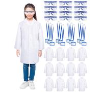 Xtinmee 12 Sets 36 Pcs Kids Lab Coat Set Halloween Doctor Costume with Goggles ID Card Science Dentist Doctor Dress Up Kit(Small)
