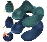 Xtinmee 2 Pcs Inflatable Travel Pillow with Compact Bag Soft Inflatable Travel Neck Pillow Airplane Pillow for Long Flight Neck Cushion for Head Support Train Car Home Office, 13.7 x 11.81 x 5.91 in