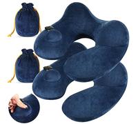 Xtinmee 2Pcs Self-Inflatable Pillow Inflatable Travel Pillow with Compact Bag Soft Airplane Pillow for Long Flight Neck Cushion for Head Support Car Home Office 12.2x11.81x5.91in (Navy Blue)