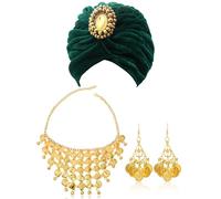 Xtinmee 3 Pcs Fortune Teller Costume Accessories Twist Pleated Hair Wrap Necklace Earrings for Women Halloween Party Cosplay, Green, One Size