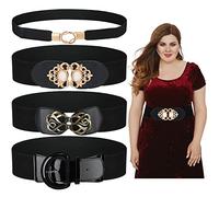 Xtinmee 4 Pieces Plus Size Waist Belts for Women 2 XL Wide Stretchy Elastic Vintage Black Belt for Dresses Accessories, Black, XXL