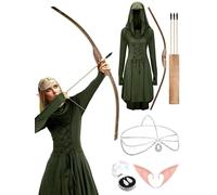 Xtinmee 5 Pcs Women Renaissance Elf Costume Medieval Irish Viking Fairy Costume for Masquerade Halloween Cosplay(X-Large,Green)