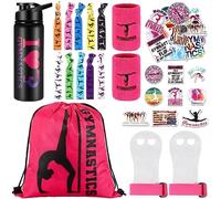 Xtinmee 66 Pcs Gymnastics Party Favor for Girl Gymnastics Gift Water Bottle Drawstring Backpack Hand Grip Wristband Hair Tie Ponytail Holder 50 Tattoo Sticker Gymnastics Stuff Team Birthday Reward