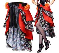 Xtinmee Day of The Dead Halloween Tie on Bustle Skirt Cute Skull Dress Day of The Dead Costumes for Senorita Women, One Size (Red)