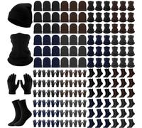 Xtinmee Winter Knit Beanie Hat Winter Gloves Neck Warmers Socks Bulk for Unisex Men Women Donation Homeless Charity, Black, Brown, Navy Blue and Dark Gray, Scarves: about 9.84 x 11.81 inches