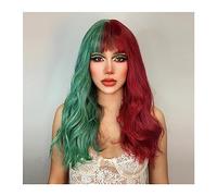 XTJS56QB Wig Green and Red Long Wavy Wigs with Bangs Cosplay Christmas Halloween Hair Two Tone Omber Synthetic Wigs For Women Heat Resistant for Women Natural Looking Wigs