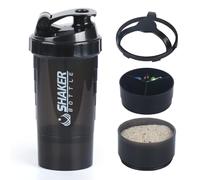 XTKS Protein Shaker, Shaker Protein Shake with Storage and Mix Ball, 16 oz Protein Shaker, Leak-Proof Portable Shaker Bottles for Protein Mixes and Pre Work Out, Dishwasher Safe (Black)