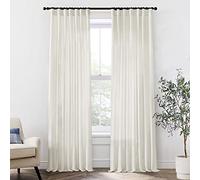 XTMYI 108 Inch Linen Curtains 2 Panels,with Heading Tape Hooks for Track System Back Tab,Stone Washed Cotton Flax Weave Sheer Extra Long Curtain for Living Room Bedroom,Cream(Ivory/Off White)