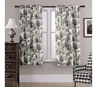 XTMYI 63 Inch Length Living Room Bedroom Window Drapes Curtain Set,Nice European Parisian Antique Toile Floral Grey White and Black Out Curtains 63 Inch Long 2 Panels